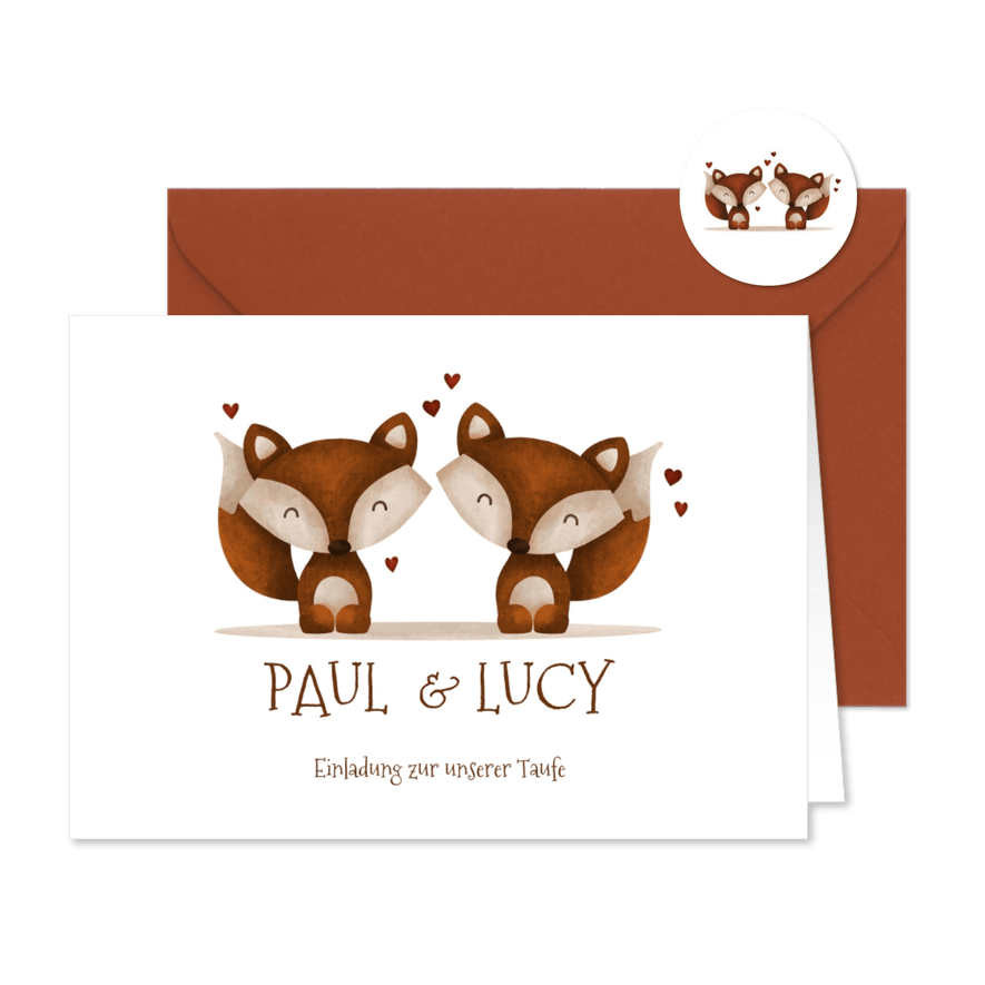 Taufeinladung Zwilling kleine Füchse - Karteneindruck
