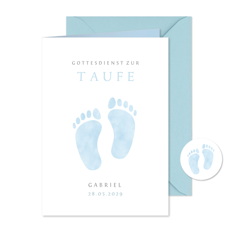 Taufheft blaue Fußabdrücke - Karteneindruck