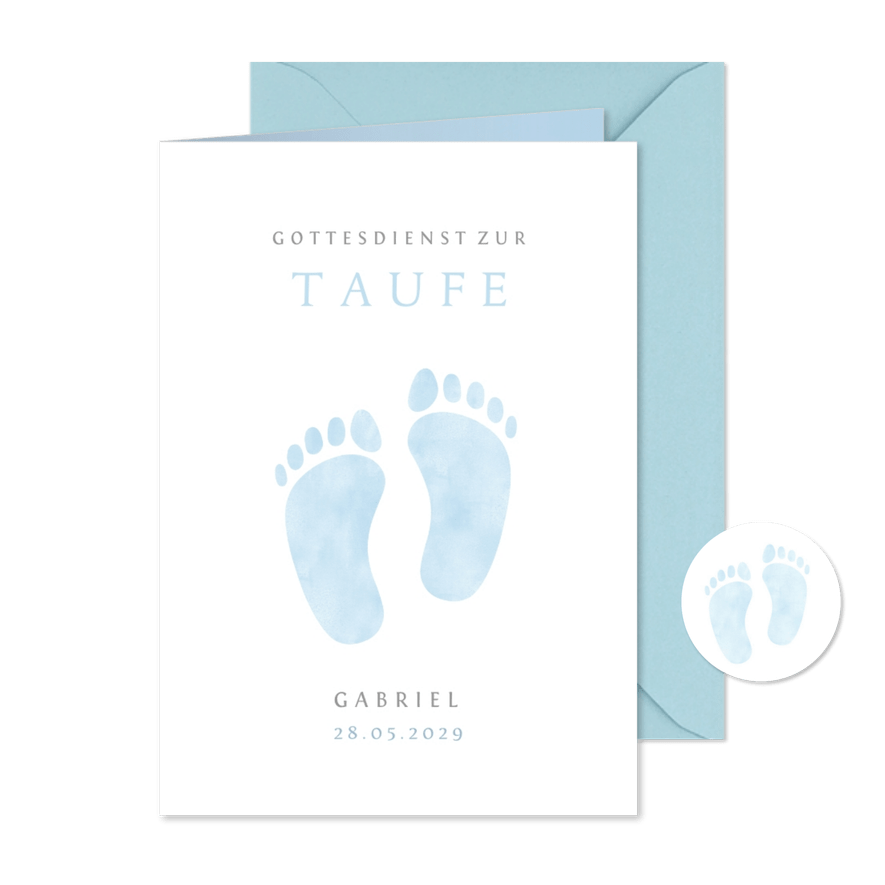 Taufheft blaue Fußabdrücke - Karteneindruck