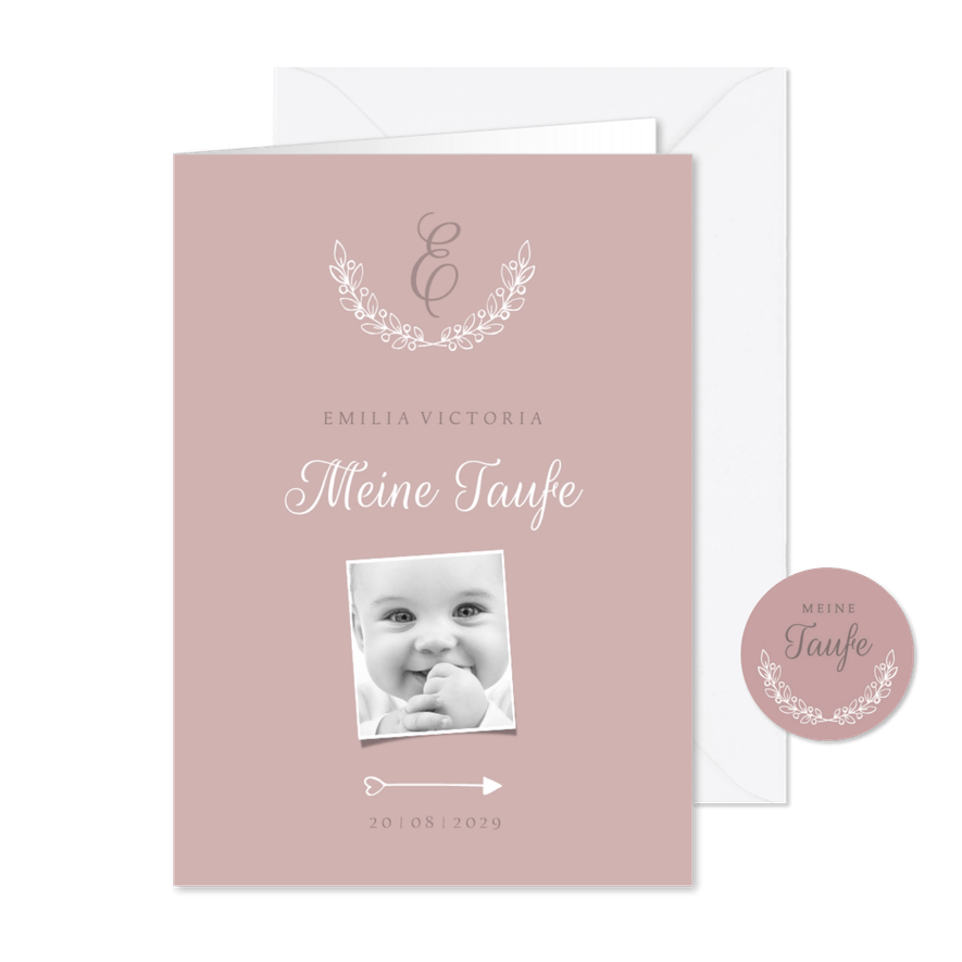 Taufheft Kirche klassisch rosé eigenes Foto - Karteneindruck
