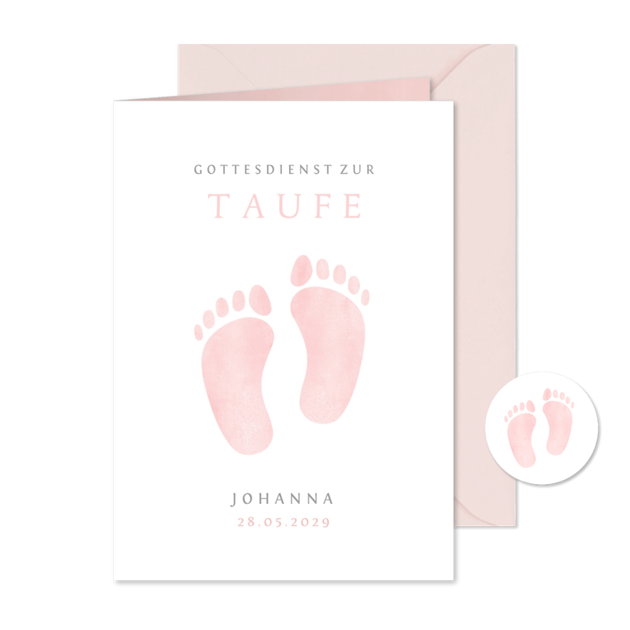Taufheft rosa Fußabdrücke - Karteneindruck