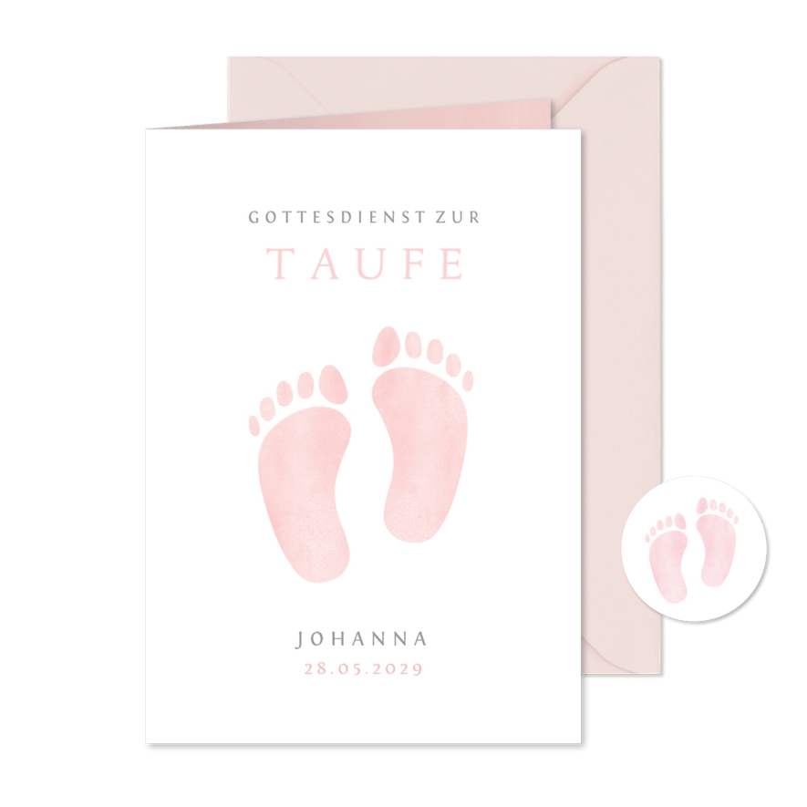 Taufheft rosa Fußabdrücke - Karteneindruck