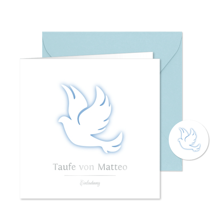 Taufkarte Einladung Taube und Silberschrift - Karteneindruck
