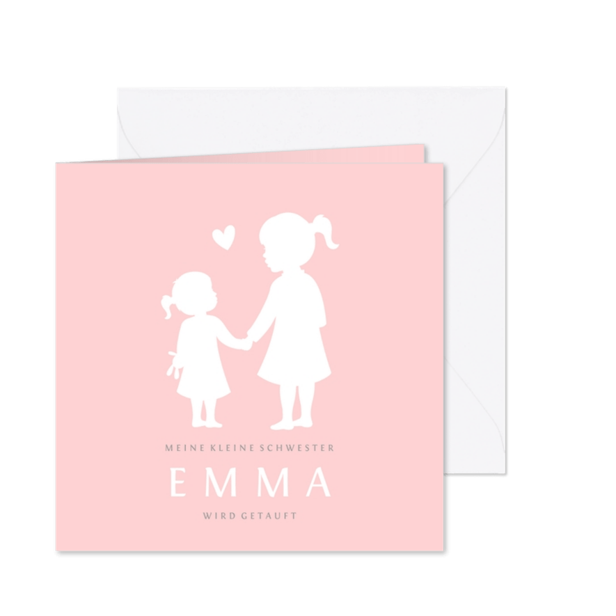 Taufkarte Scherenschnitt kleine Schwester große Schwester - Karteneindruck

