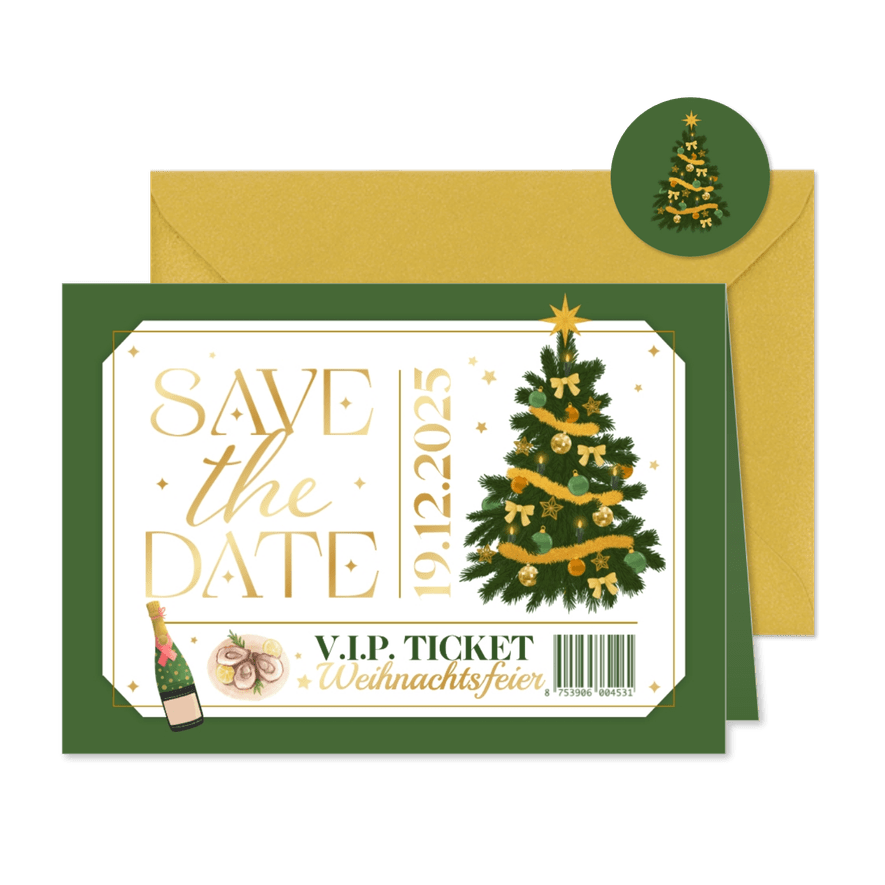 Ticket-Einladungskarte Weihnachtsfeier geschäftlich grün - Karteneindruck
