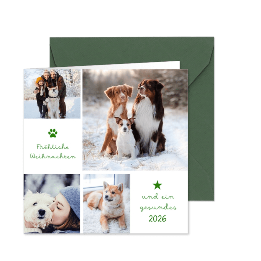 Tierische Fotocollage 'Fröhliche Weihnachten' - Karteneindruck