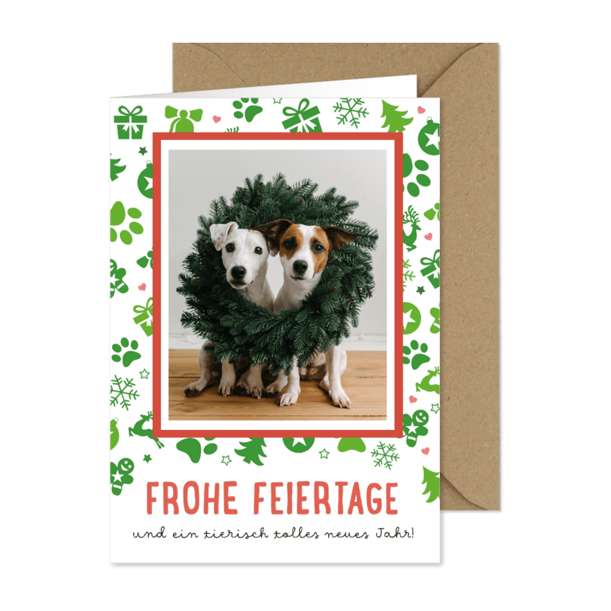 Tierische Weihnachtsgrüße mit großem Foto - Karteneindruck