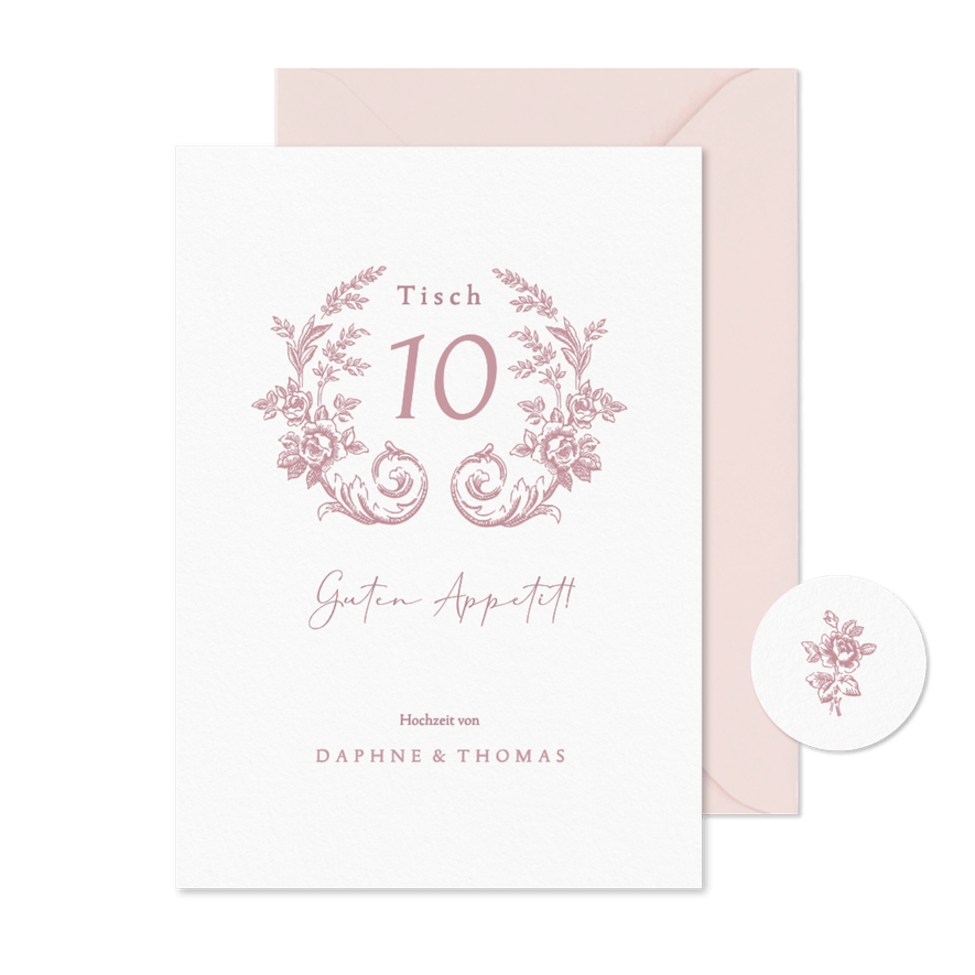 Tischnummer-Karte Englische Rosen romantisch rosa - Karteneindruck
