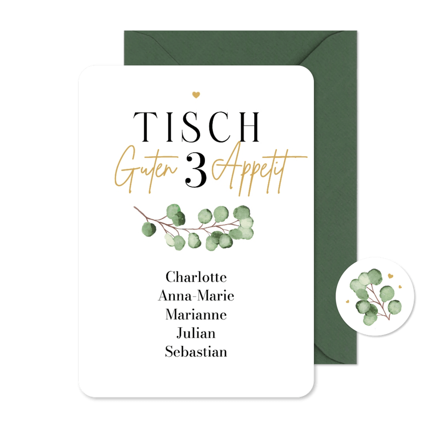 Tischnummerkarte Eukalyptuszweig Aquarell Tischgruppe - Karteneindruck