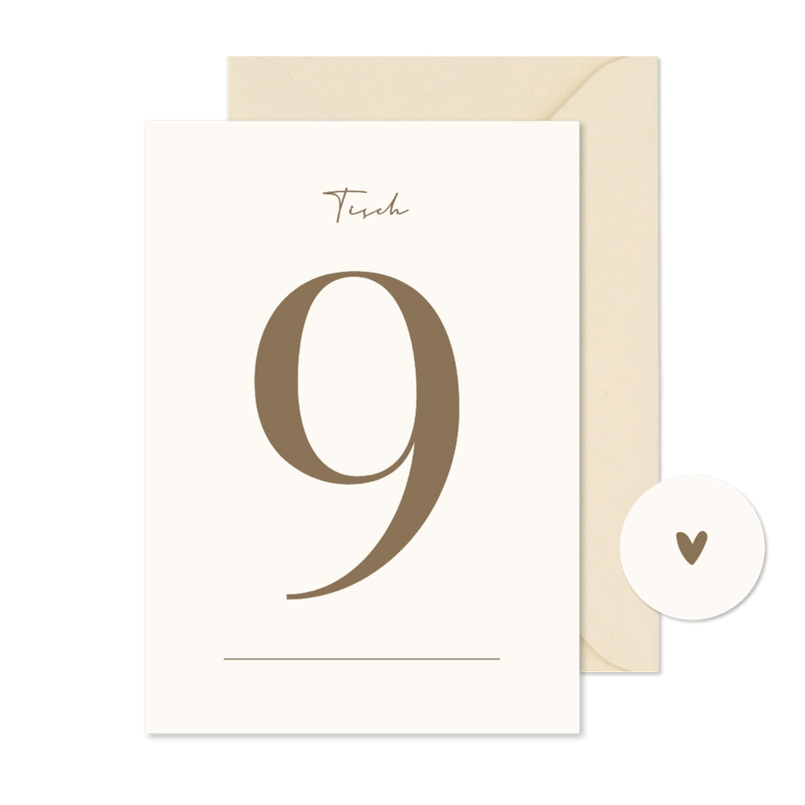 Tischnummerkarte Minimalistisch Beige Strich Zahl - Karteneindruck

