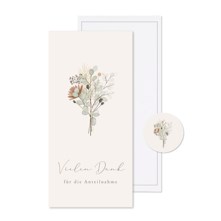 Trauer-Dankeskarte mit Trockenblumen - Karteneindruck
