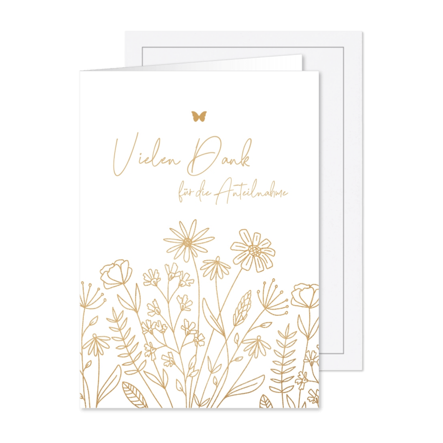 Trauer-Danksagung Blumen Goldlook - Kartenvorschau