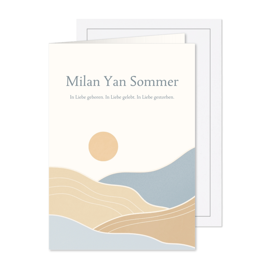 Traueranzeige mit Sonne und Landschaft - Karteneindruck
