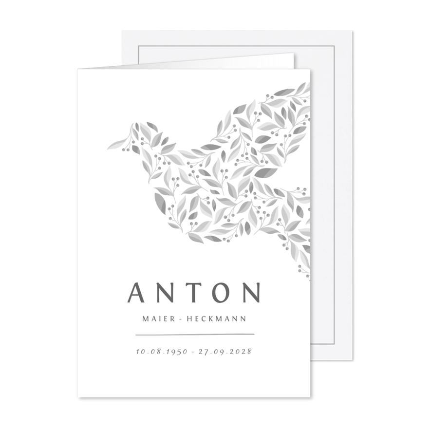 Traueranzeige Taube florale Ornamentik - Karteneindruck
