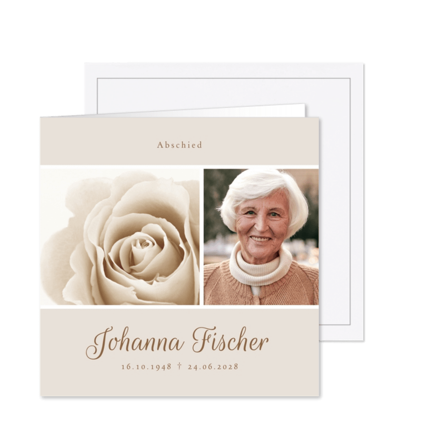 Trauereinladung Foto und klassische Rose - Karteneindruck
