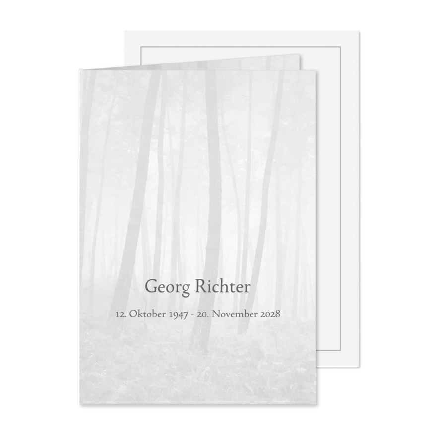 Trauerfeier Einladung Wald im Nebel - Karteneindruck
