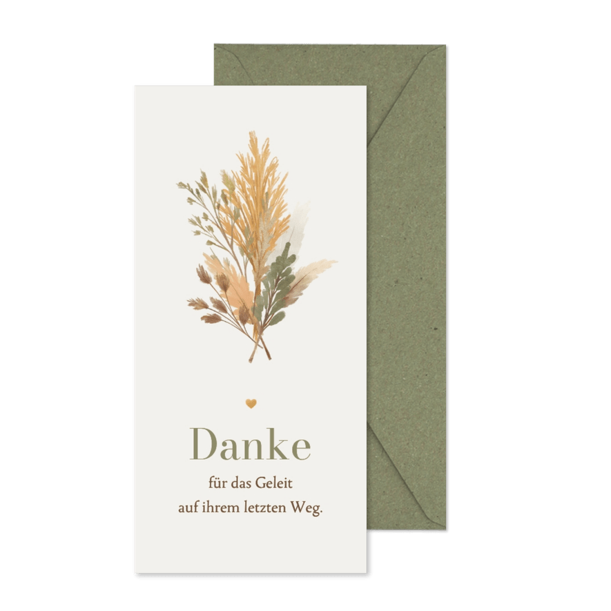 Trauerkarte Danke Trockenblumen Strauß - Karteneindruck
