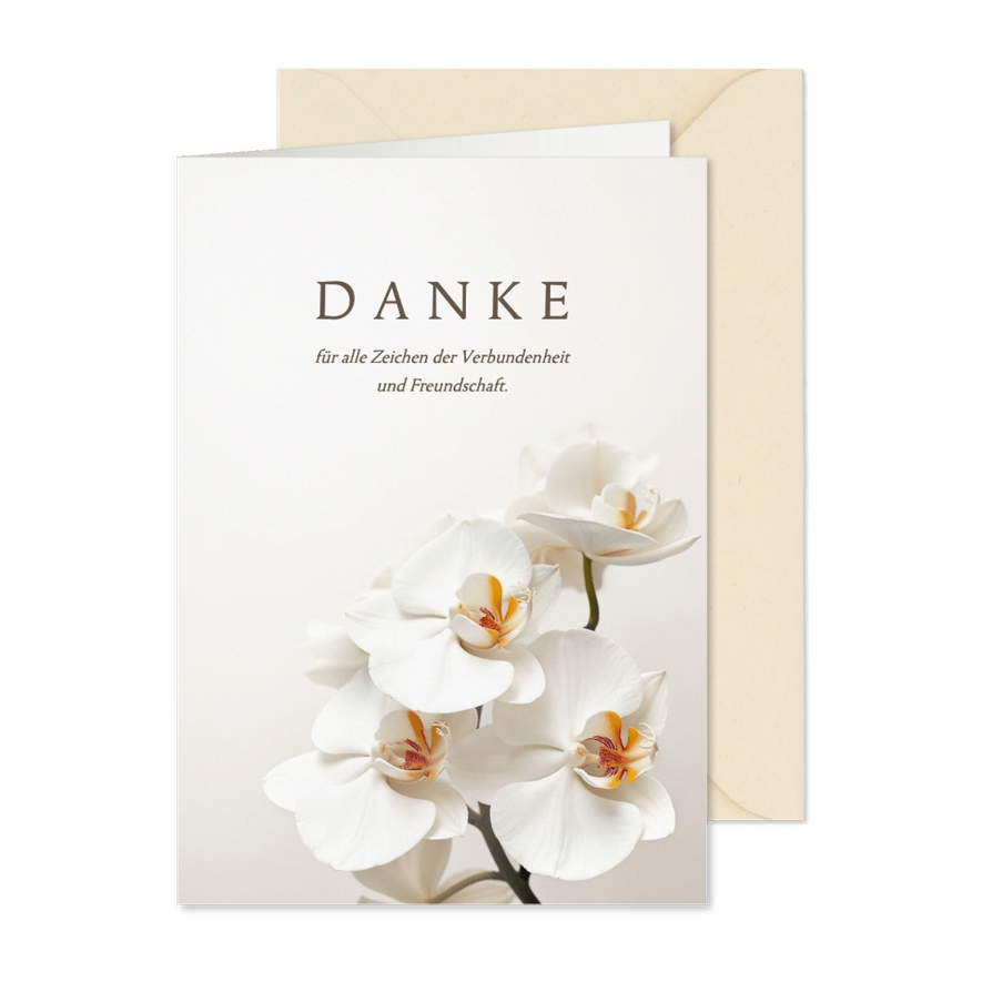 Trauerkarte Danke weiße Orichideen - Karteneindruck

