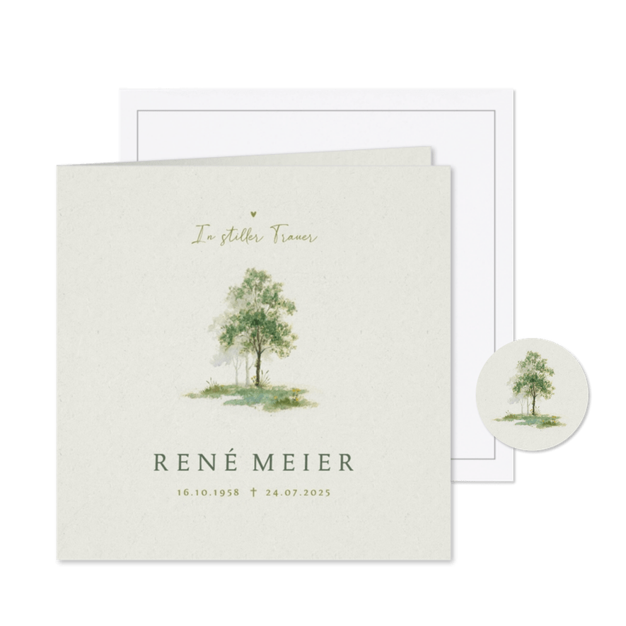 Trauerkarte Einladung Baum Friedwald Aquarelloptik - Karteneindruck