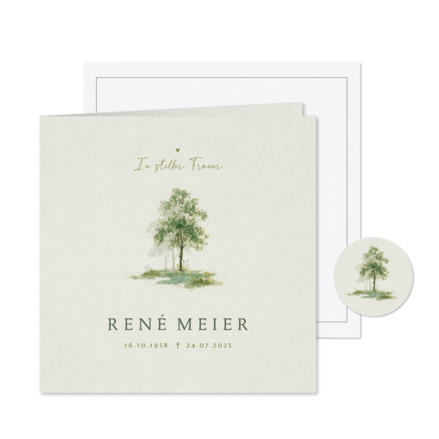 Trauerkarte Einladung Baum Friedwald Aquarelloptik - Kartenvorschau
