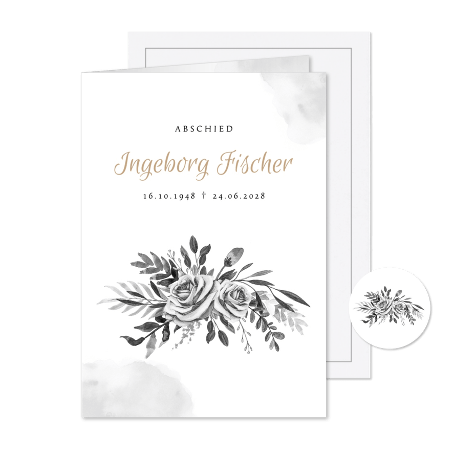 Trauerkarte Einladung Beerdigung Rosen in Grau - Karteneindruck