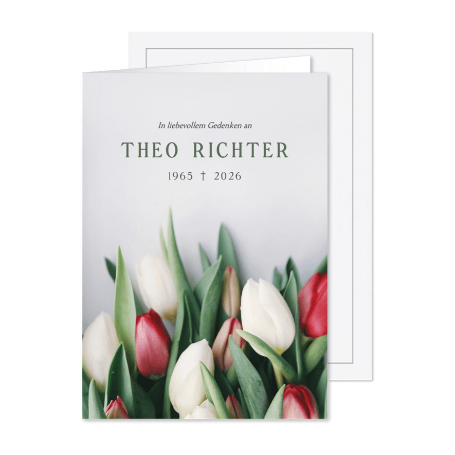 Trauerkarte Einladung Tulpen rot und weiß - Kartenvorschau