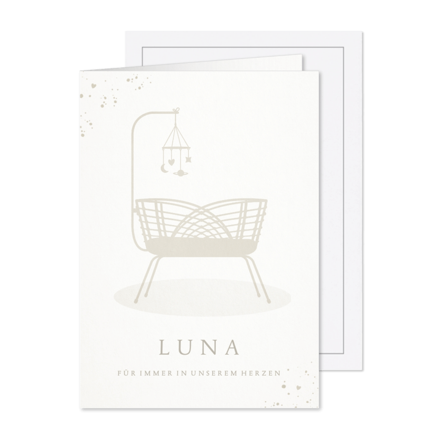 Trauerkarte Engelskind mit Wiege in Naturtönen  - Karteneindruck
