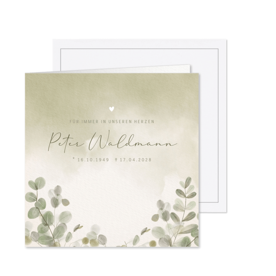 Trauerkarte Eukalyptusblätter - Karteneindruck