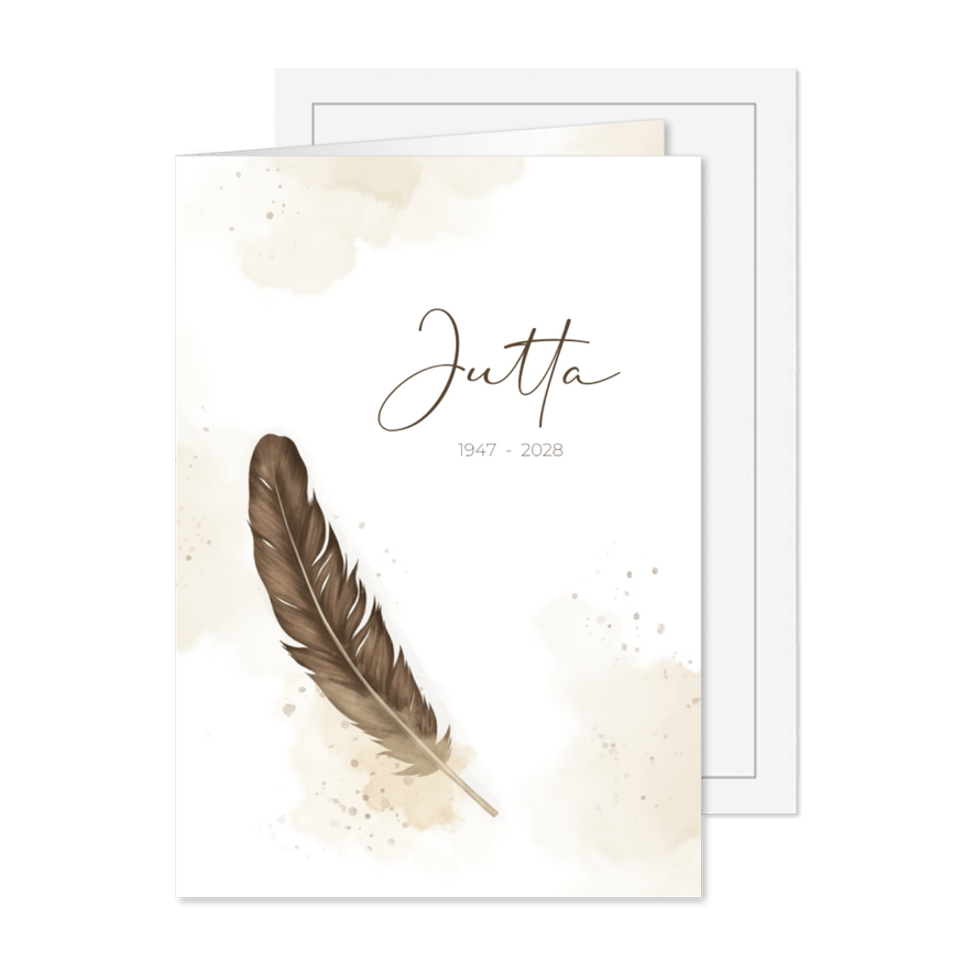 Trauerkarte Feder braunes Aquarell - Karteneindruck