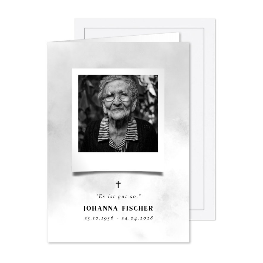 Trauerkarte Foto auf grauem Aquarell - Karteneindruck
