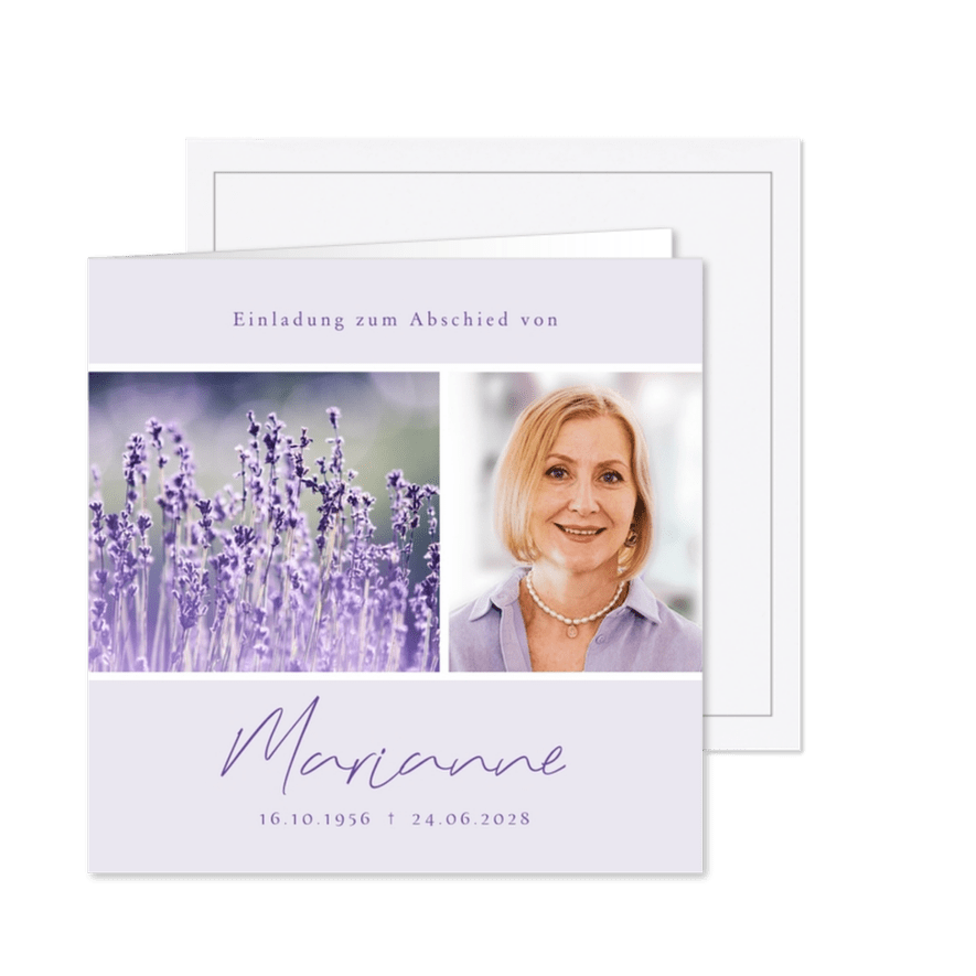 Trauerkarte Foto & Lavendel - Karteneindruck
