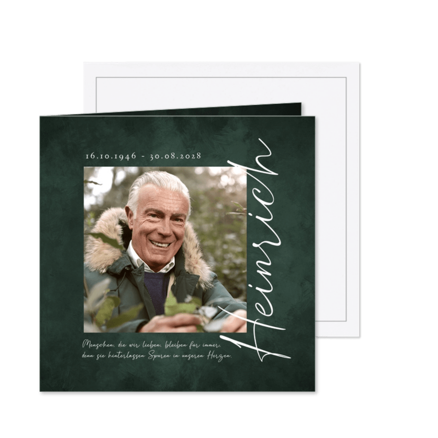 Trauerkarte Foto & Name in Schreibschrift - Kartenvorschau
