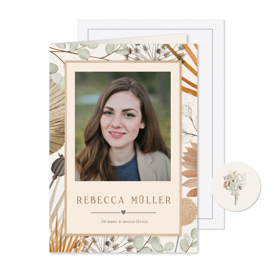 Trauerkarte Foto & Trockenblumen - Karteneindruck