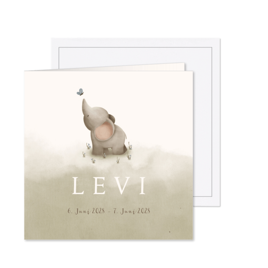 Trauerkarte graugrün Schmetterling & Elefant - Karteneindruck