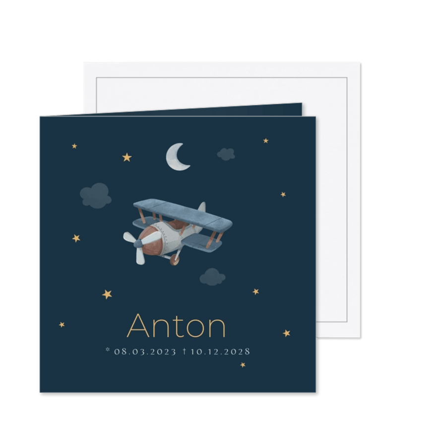 Trauerkarte Kind Flugzeug, Mond und Sterne - Karteneindruck

