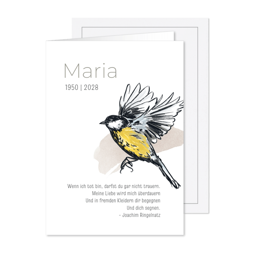 Trauerkarte Kohlmeise Aquarell - Karteneindruck