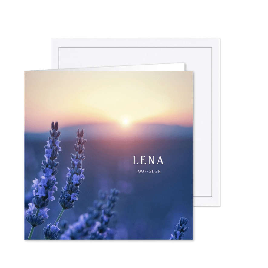 Trauerkarte Lavendelfeld & Sonnenuntergang - Karteneindruck