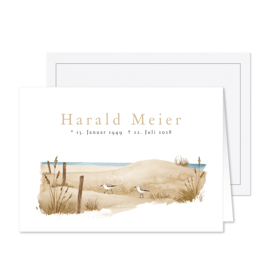 Trauerkarte mit Strand & Möwen - Karteneindruck
