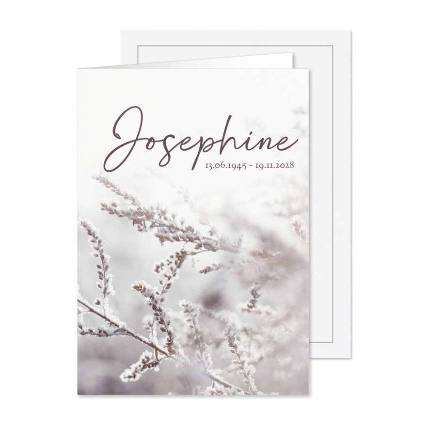 Trauerkarte Naturmotiv Blumen im Schnee - Karteneindruck
