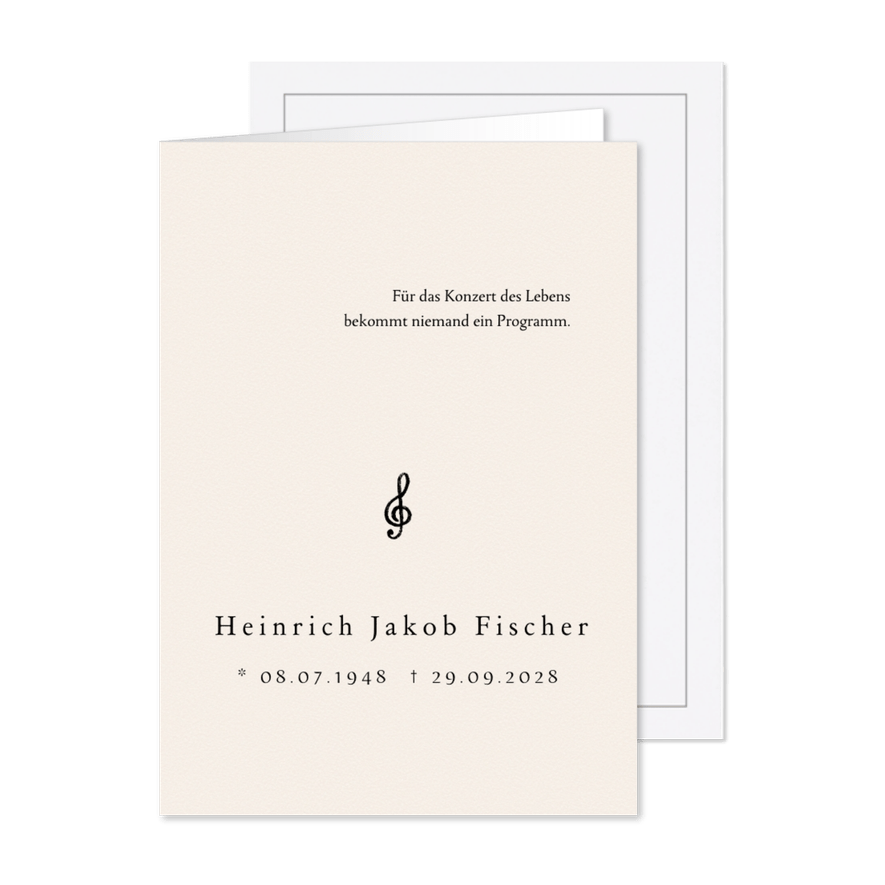 Trauerkarte Notenschlüssel - Karteneindruck