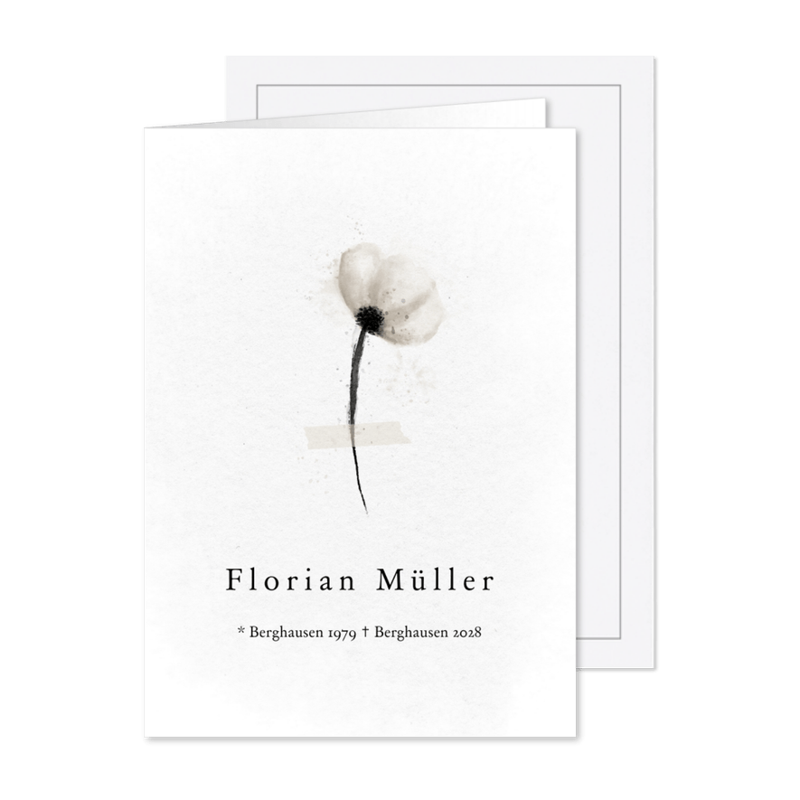 Trauerkarte schlichte Blume  - Karteneindruck
