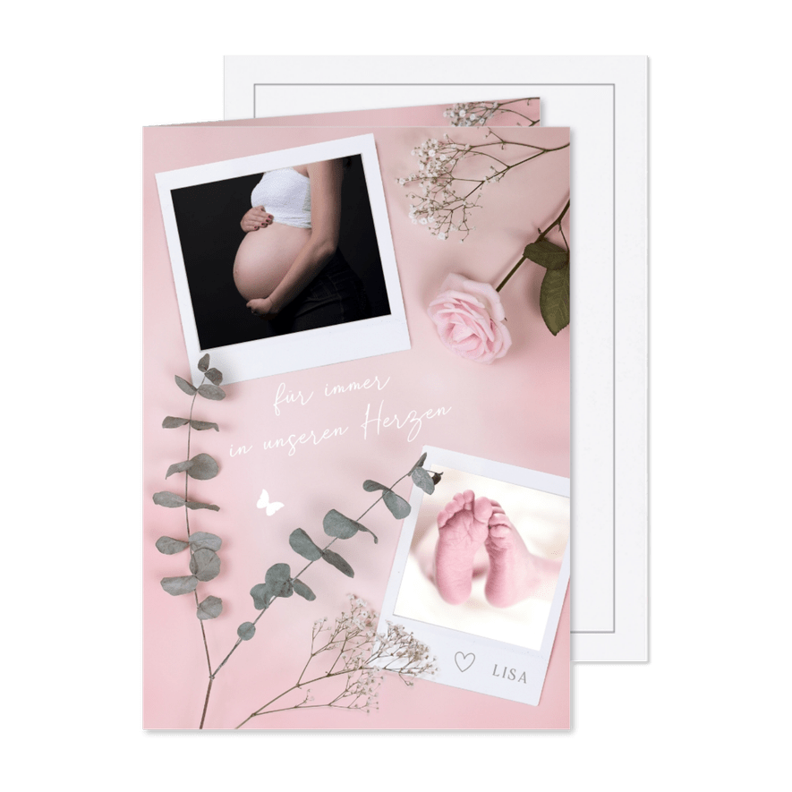 Trauerkarte Sternenkind mit Fotos & Rosen - Karteneindruck