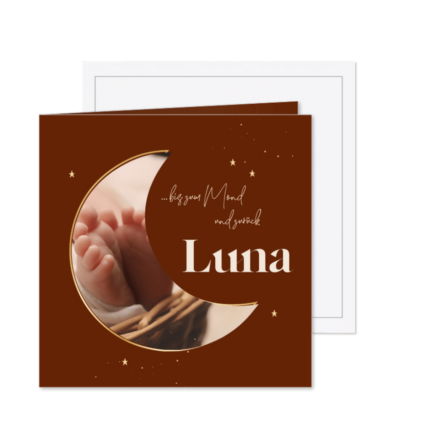 Trauerkarte Stillgeburt Foto & Mondsichel dunkelrot - Karteneindruck