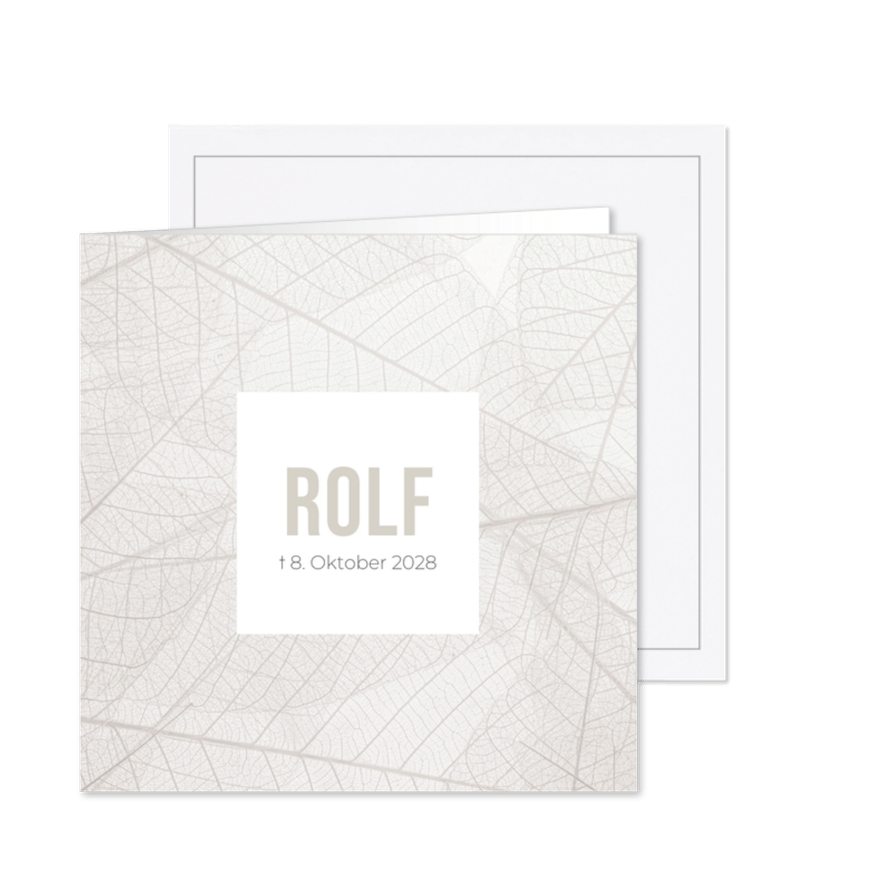 Trauerkarte transparente Blätter - Karteneindruck
