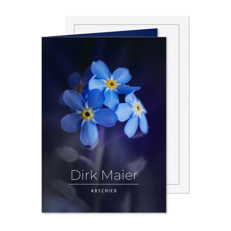 Trauerkarte Vergissmeinnicht - Karteneindruck
