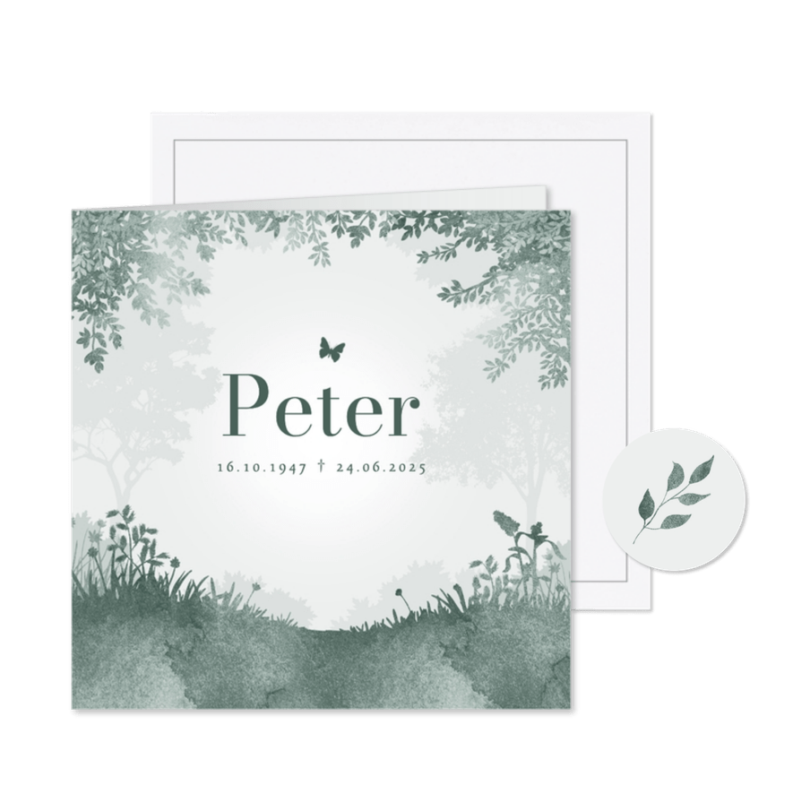 Trauerkarte Wald Friedwald schlicht Aquarelloptik - Karteneindruck

