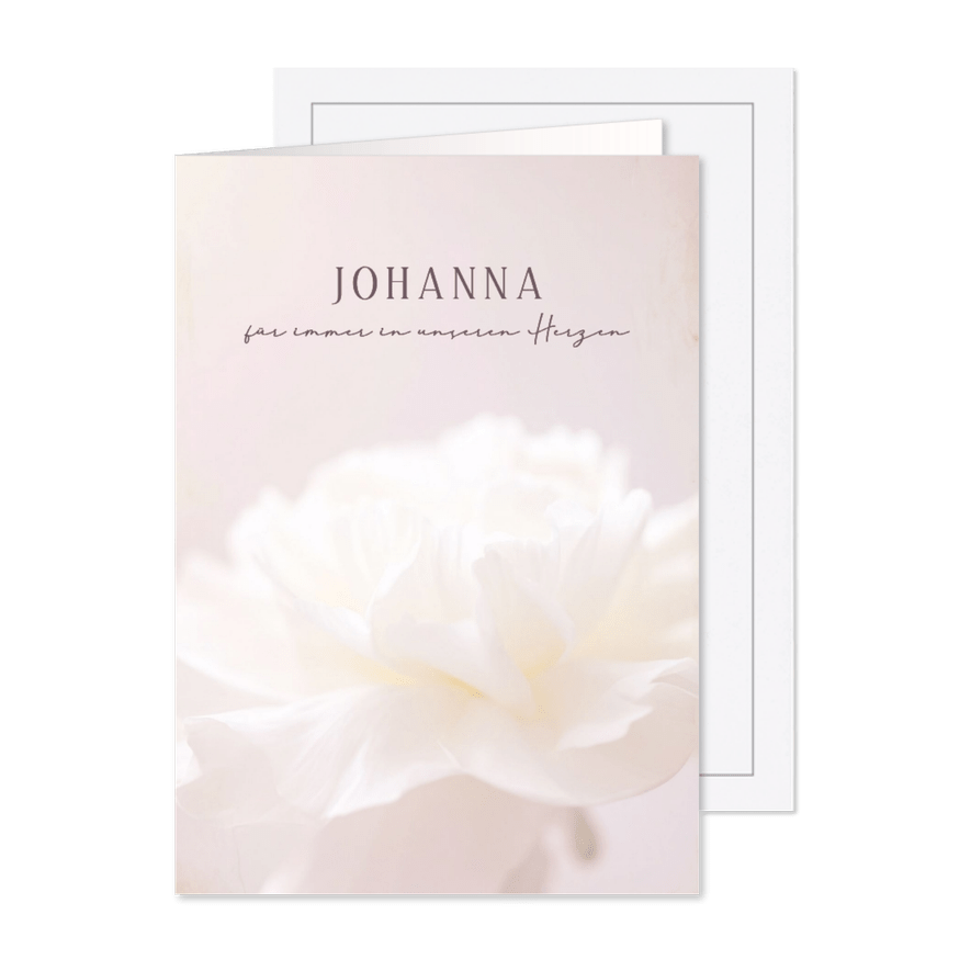 Trauerkarte weiße Blüte rosa Name minimalistisch - Kartenvorschau
