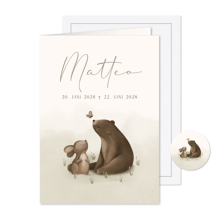 Trauermitteilung mit Bär und Hase - Karteneindruck
