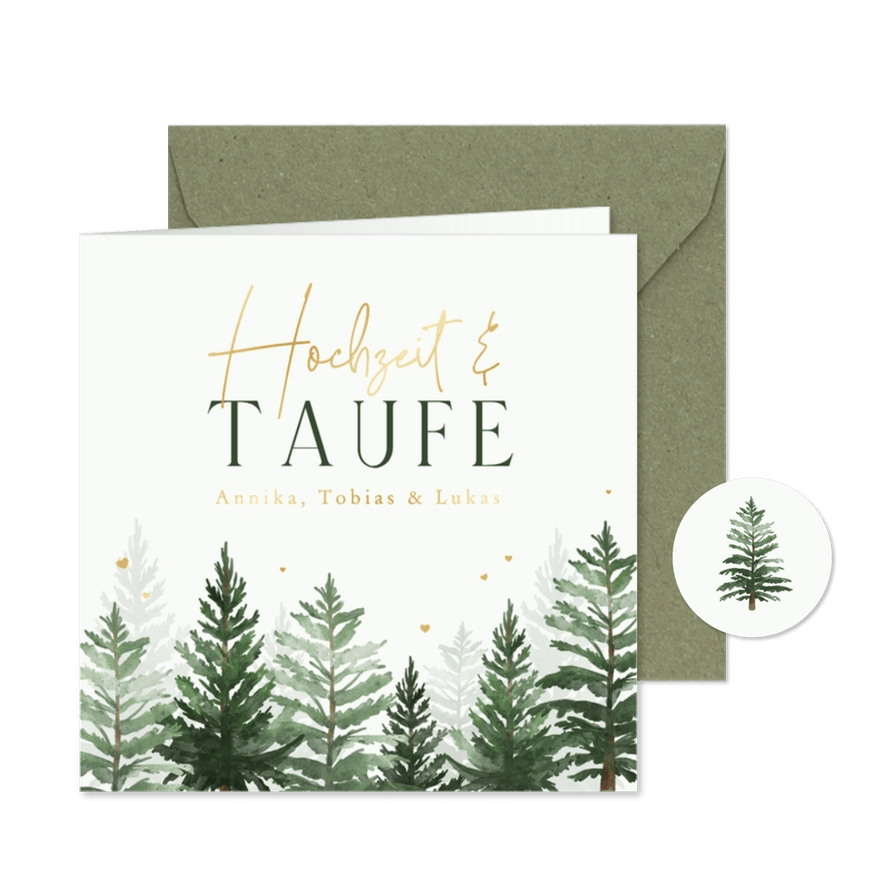 Traufe-Einladungskarte Tannenbäume Winter - Kartenvorschau
