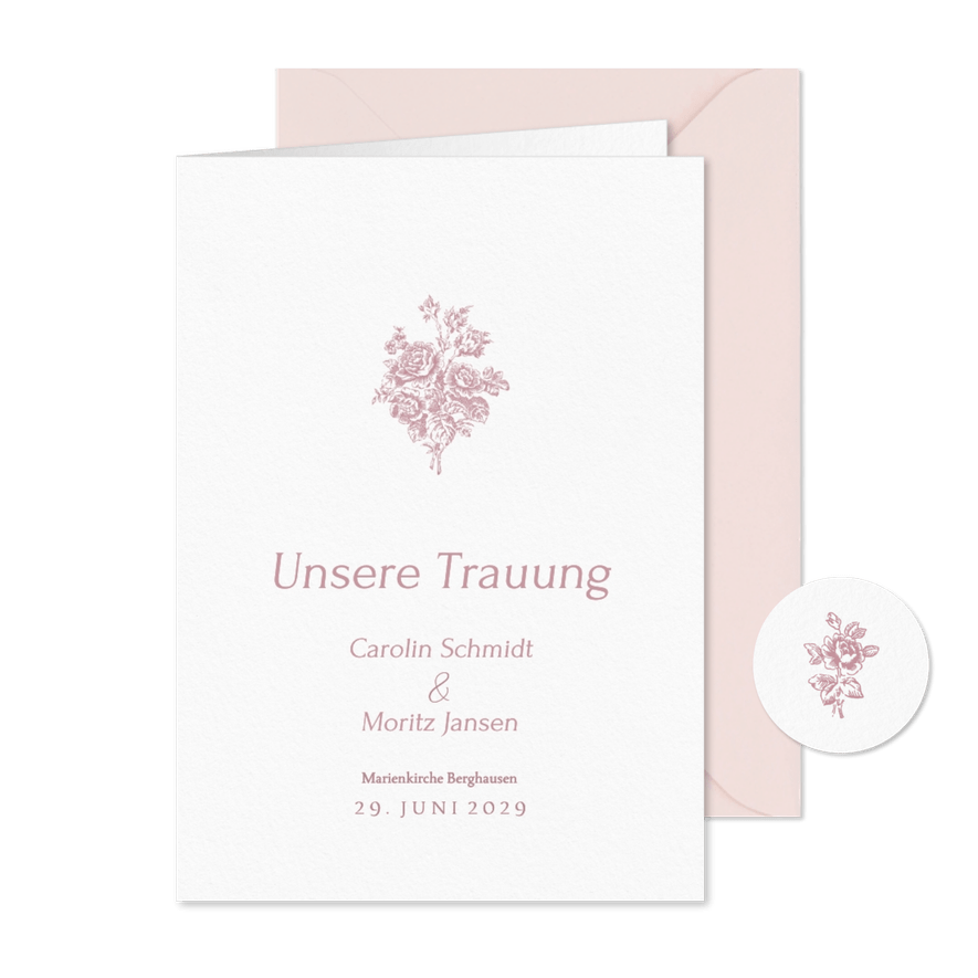 Trauheft kirchliche Hochzeit romantische Rosen rosa - Kartenvorschau
